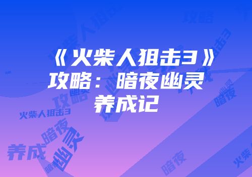 《火柴人狙击3》攻略:暗夜幽灵养成记