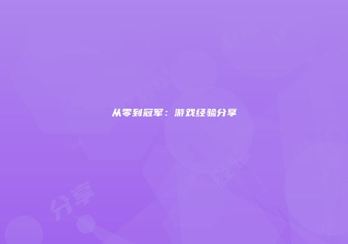 从零到冠军：游戏经验分享