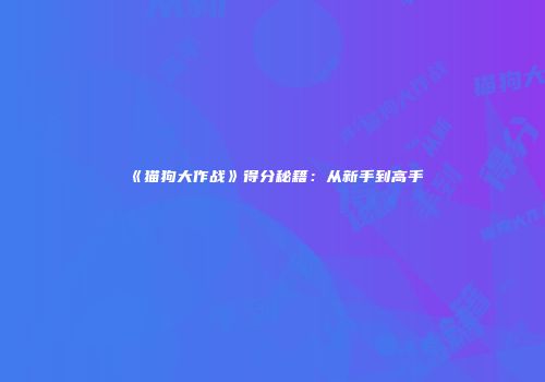 《猫狗大作战》得分秘籍：从新手到高手