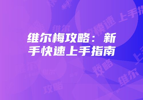 维尔梅攻略：新手快速上手指南