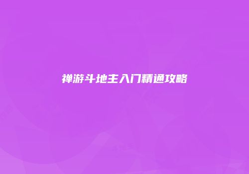 禅游斗地主入门精通攻略