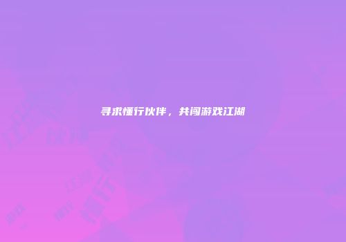 寻求懂行伙伴,共闯游戏江湖