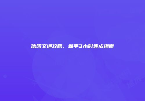 信阳交通攻略：新手3小时速成指南
