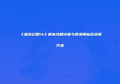 《最终幻想14》副本攻略详解与胜负师仙药获取方法