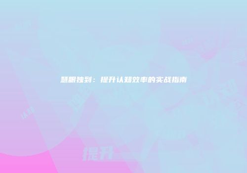 慧眼独到：提升认知效率的实战指南