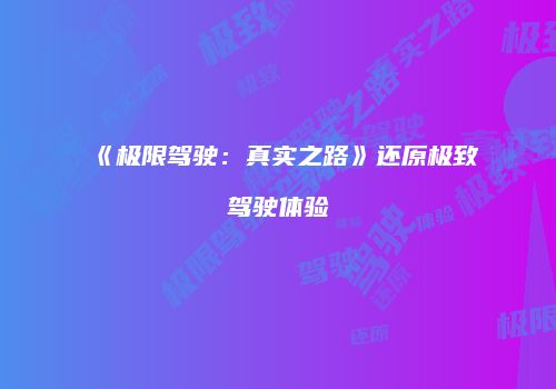 《极限驾驶：真实之路》还原极致驾驶体验