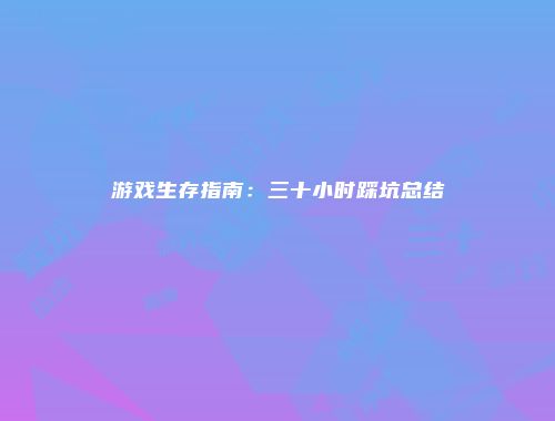 游戏生存指南：三十小时踩坑总结