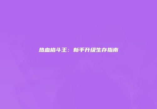 热血格斗王:新手升级生存指南