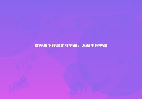 直升机飞行员实战手册：从新手到王牌