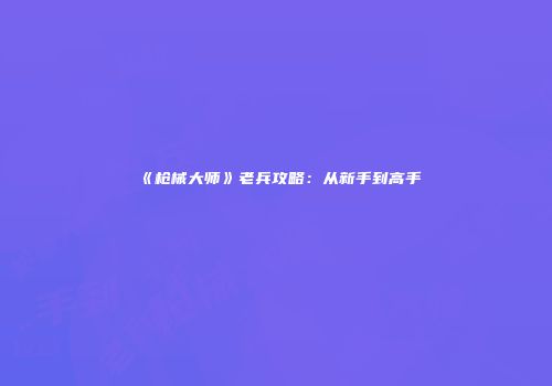 《枪械大师》老兵攻略：从新手到高手