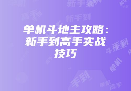 单机斗地主攻略：新手到高手实战技巧