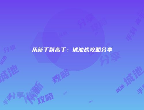 从新手到高手：城池战攻略分享