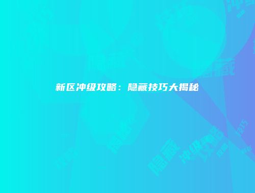 新区冲级攻略:隐藏技巧大揭秘